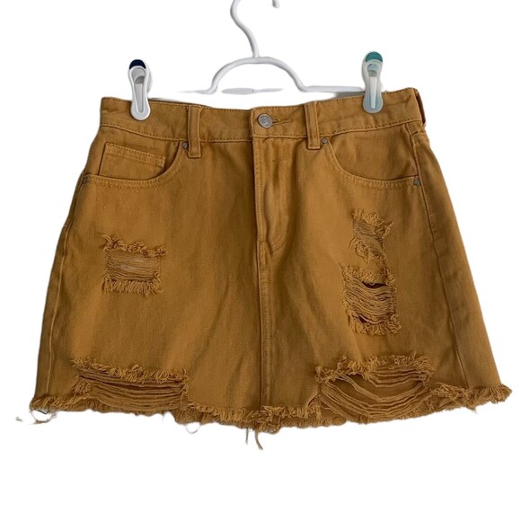 PacSun Distressed Jean Skirt Mustard Yellow Size 26 - Picture 2 of 6